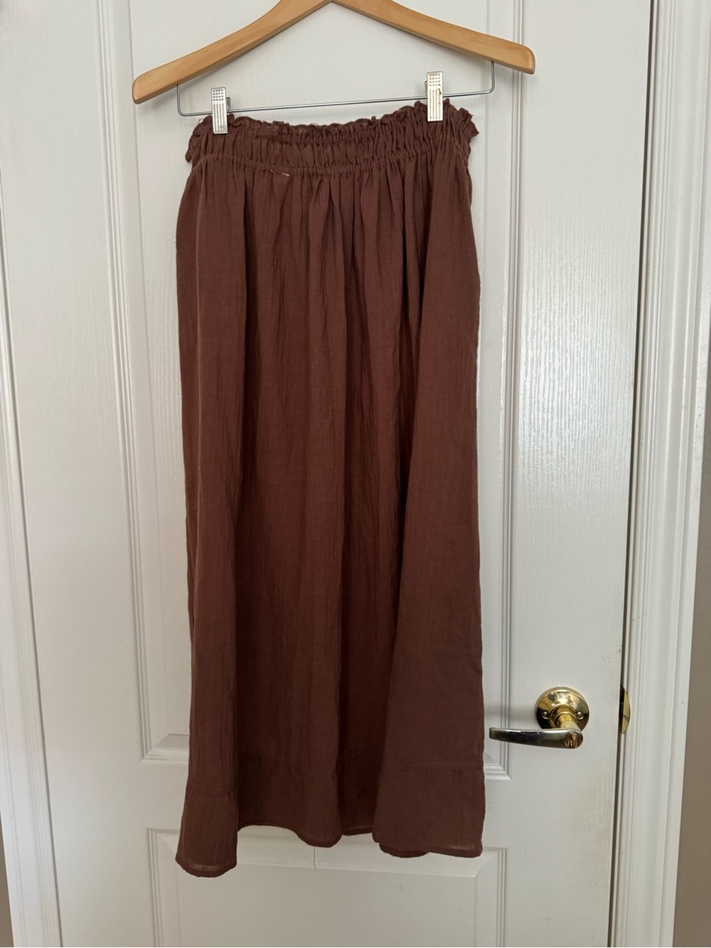 Smocked Waist Maxi Skirt in Russet Brown